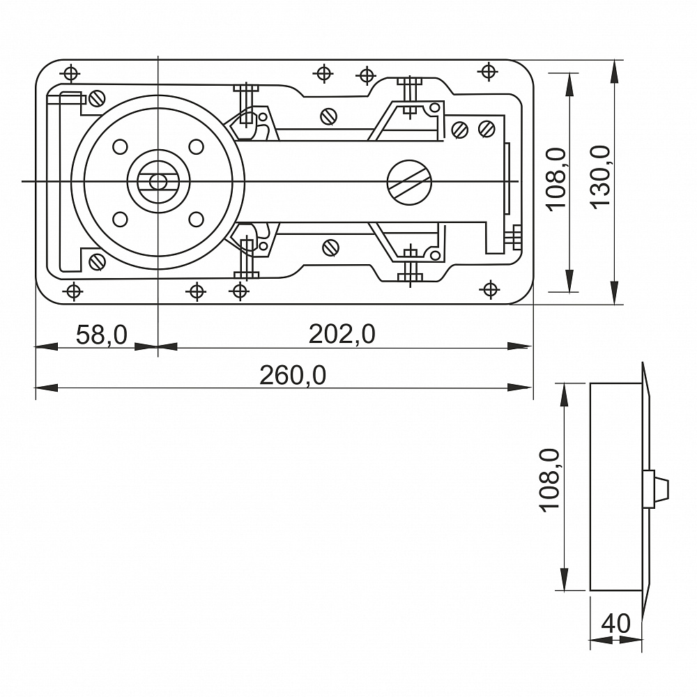 Доводчик с напольной фиксацией 90°