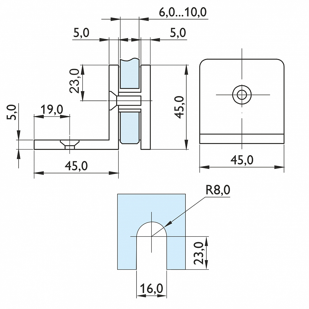 Коннектор стекло-стена 90°