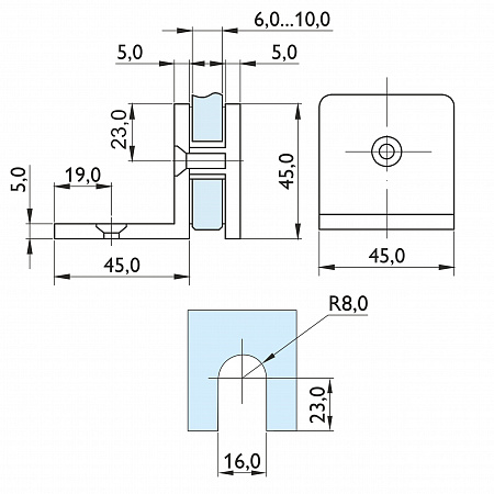 Коннектор стекло-стена 90°