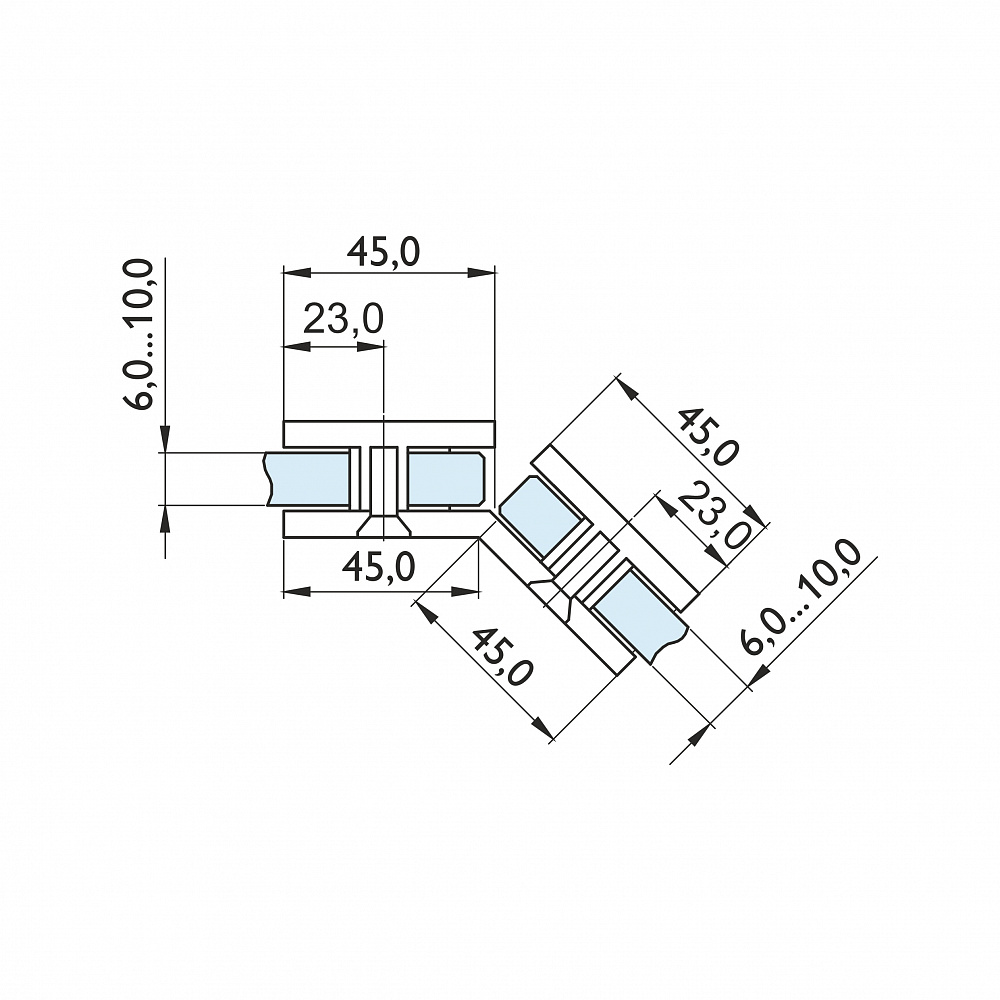 Коннектор стекло-стекло 135°