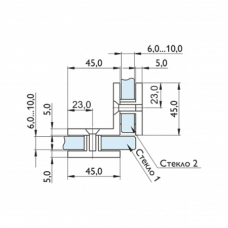 Коннектор стекло-стекло 90°