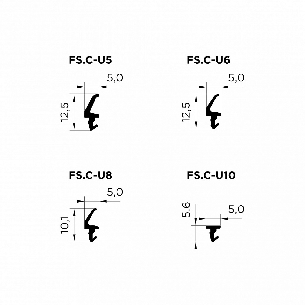 Уплотнители в перегородку под стекло 5/6/8/10 мм